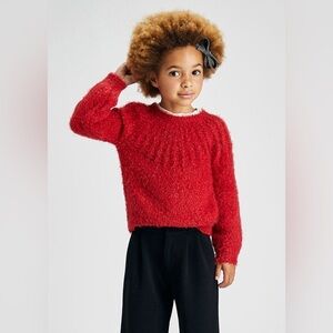 Size 8 Girls Mayoral Vibrant Red Fuzzy Kids Sweater
